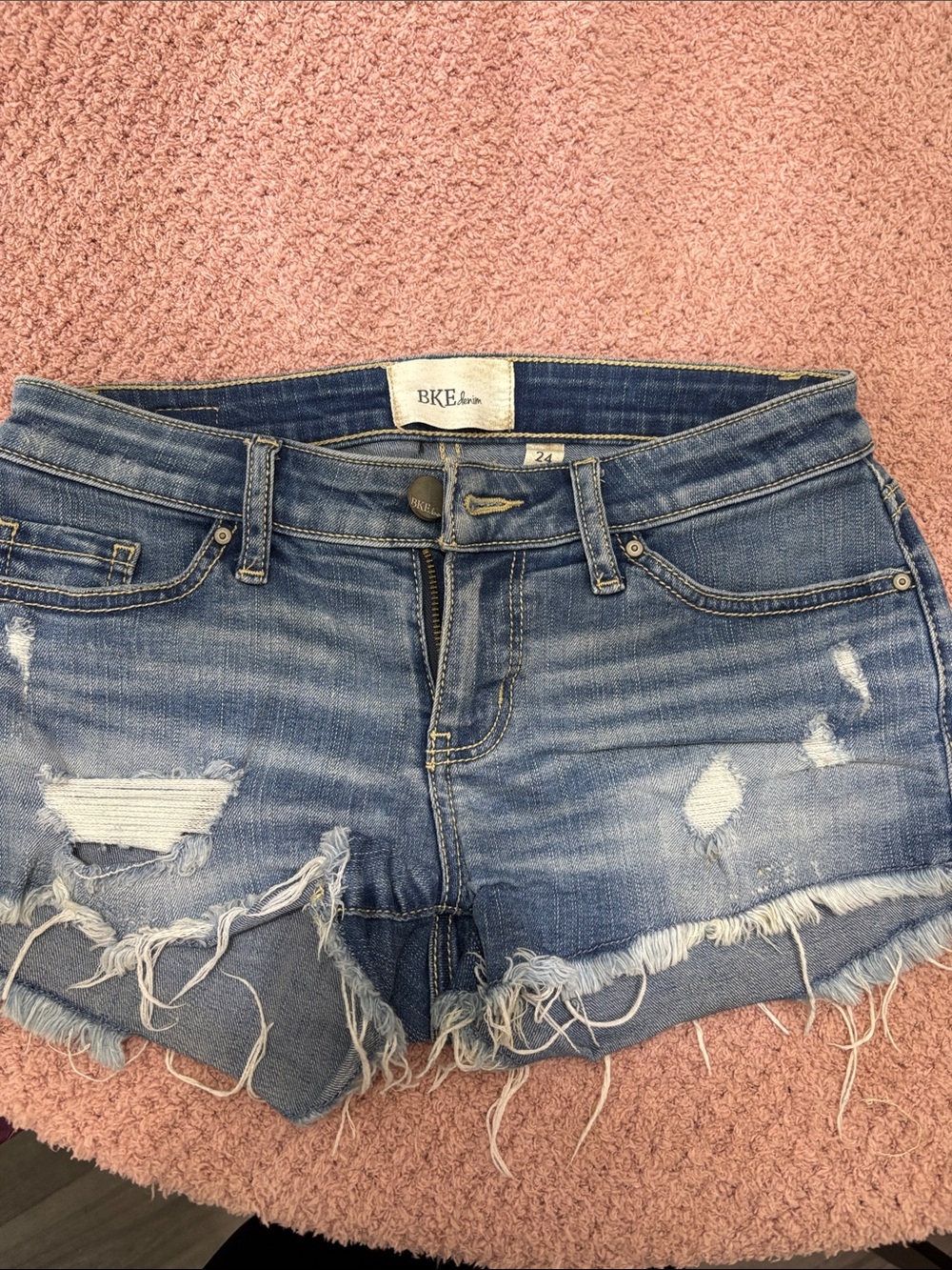 BKE Distressed Light Blue Denim Shorts